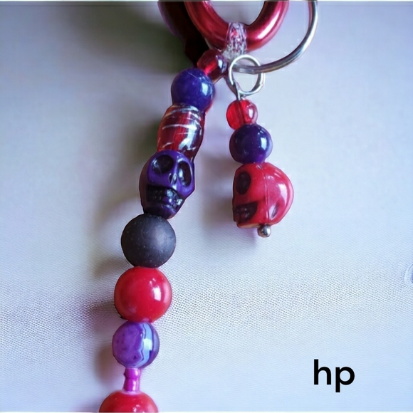 Dia de Muertos Red & Purple Hand Crafted Keychain - Picture 7 of 7